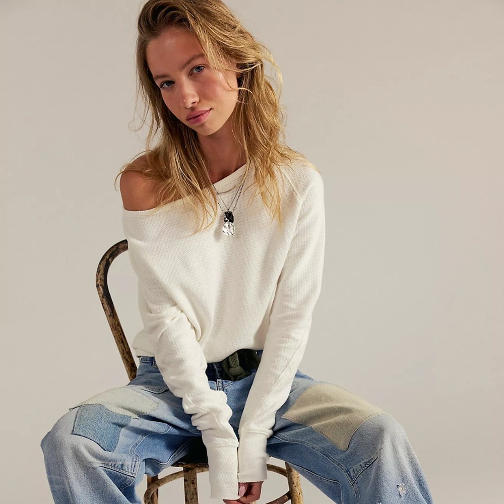Free People | NWT We The Free Jess Thermal Boat Neck Long Sleeve Top in Ivory
